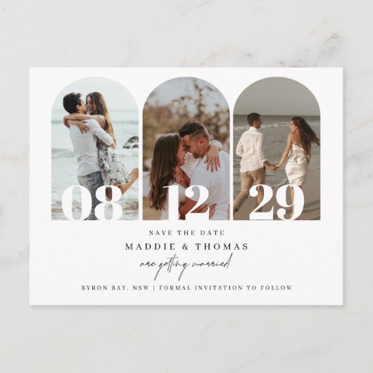 Minimale moderne boogfoto Opslaan Datum Briefkaart (Voorkant)