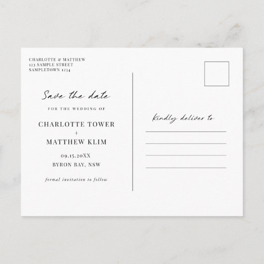 Minimale moderne boogfoto Opslaan Datum Briefkaart (Achterkant)