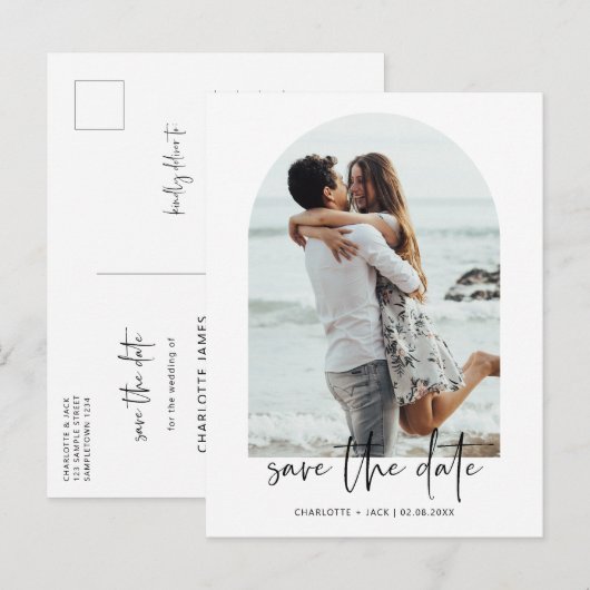 Minimale moderne boogfoto Opslaan Datum Briefkaart (Voorkant / Achterkant)