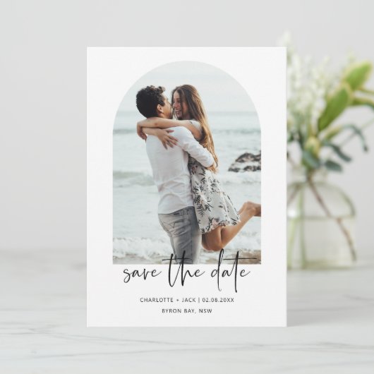 Minimale moderne boogfoto Opslaan Datum Kaart (Staand voorkant)