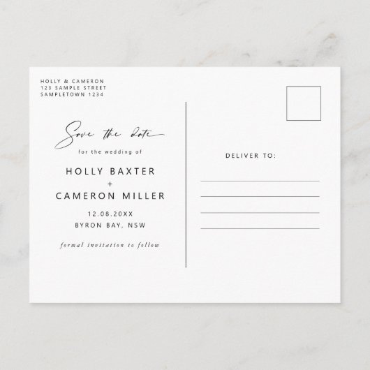 Minimale moderne boogfoto Save the Date Postcar Briefkaart (Achterkant)