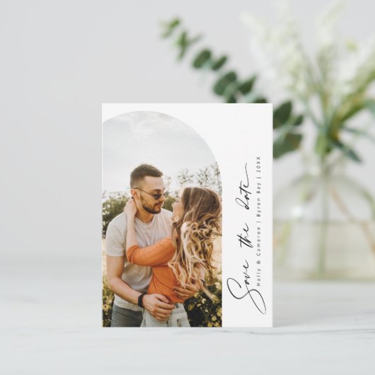 Minimale moderne boogfoto Save the Date Postcar Briefkaart (Staand voorkant)