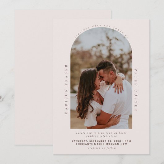 Minimale moderne bootfotobruiloft kaart (Voorkant / Achterkant)