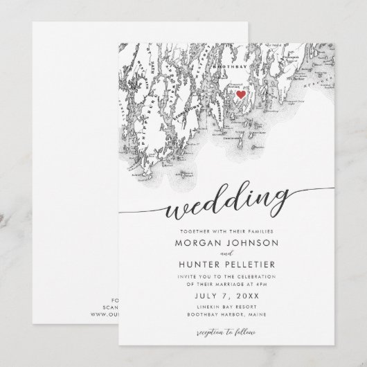 Minimale Moderne Boothbay Harbor Maine Kaart Bruil (Voorkant / Achterkant)
