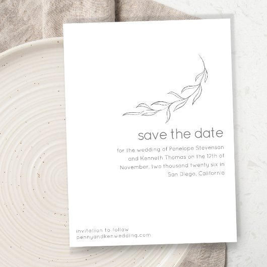 Minimale moderne botanische tekening save the date