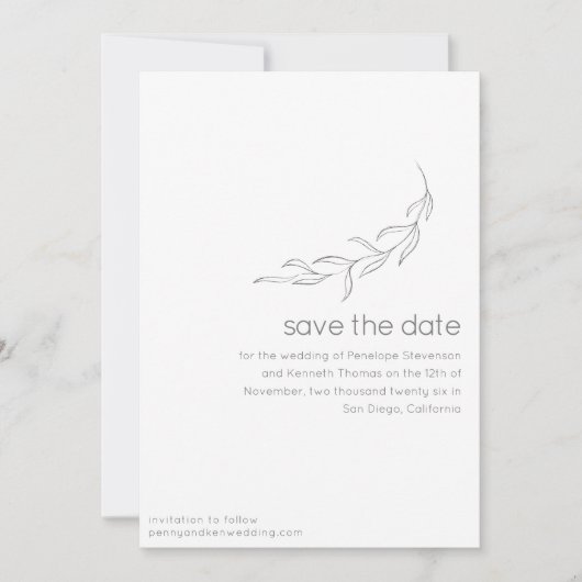 Minimale moderne botanische tekening save the date (Voorkant)