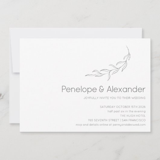 Minimale moderne botanische trekbruiloft kaart (Voorkant)