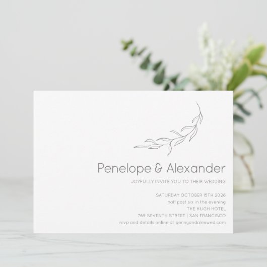 Minimale moderne botanische trekbruiloft kaart (Staand voorkant)