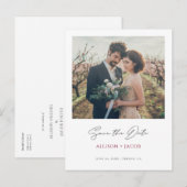 Minimale moderne Bourgogne foto bespaart datum Uitnodiging Briefkaart (Voorkant / Achterkant)