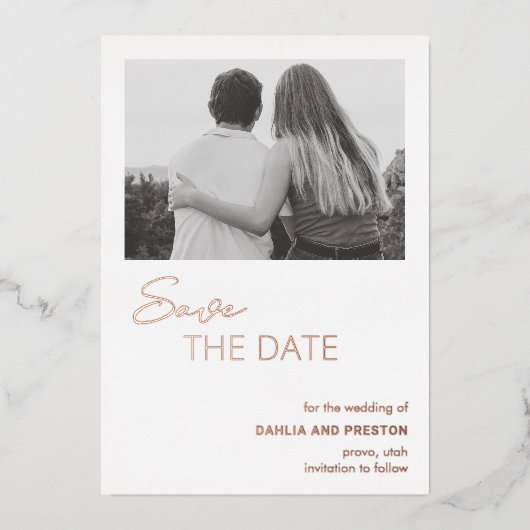 Minimale moderne bruiloft Bewaar de datum Folie Uitnodiging (Voorkant)
