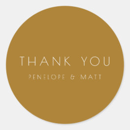 Minimale moderne bruiloft Dank u Gold Ochre Ronde Sticker