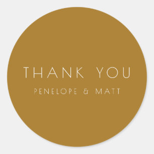 Minimale moderne bruiloft Dank u Gold Ochre Ronde Sticker