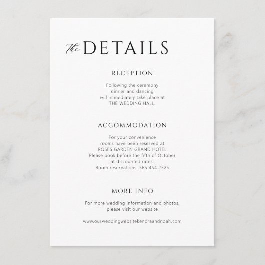 Minimale moderne bruiloft details informatiekaartje (Voorkant)