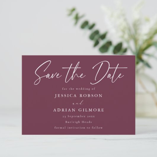 Minimale moderne bruiloft save the date (Staand voorkant)