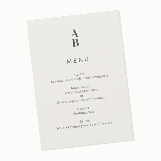 Minimale moderne burgerlijke bruiloft menu
