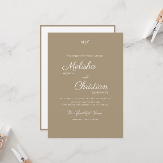 Minimale Moderne Calligrafie Weddenschap Kaart (Voorkant / Achterkant in situ)
