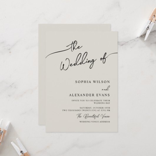 Minimale Moderne Calligrafie Weddenschap Kaart (Voorkant / Achterkant in situ)
