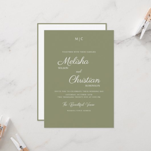 Minimale Moderne Calligrafie Weddenschap Kaart (Voorkant / Achterkant in situ)