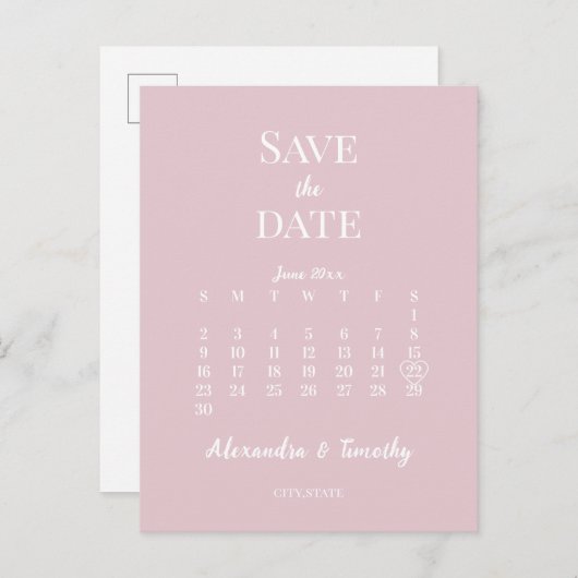 Minimale moderne champagne - roze agenda - bruilof aankondigingskaart (Voorkant / Achterkant)