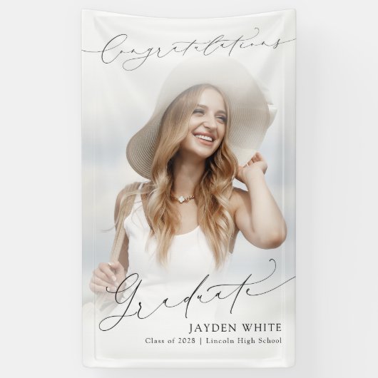 Minimale moderne Chic Script Photo Graduation Part Spandoek (Verticaal)