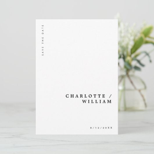 Minimale moderne chic typografie bruiloft save the date (Staand voorkant)