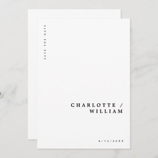 Minimale moderne chic typografie bruiloft save the date (Voorkant / Achterkant)