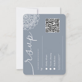 Minimale Moderne Chick Dusty Blue Mandala QR Code RSVP Kaartje