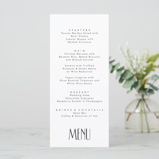 Minimale moderne deco-typografie menu (Staand voorkant)