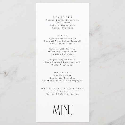 Minimale moderne deco-typografie menu (Voorkant)