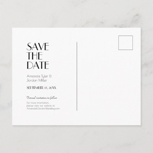 Minimale moderne deco-weddenschap aankondigingskaart (Achterkant)