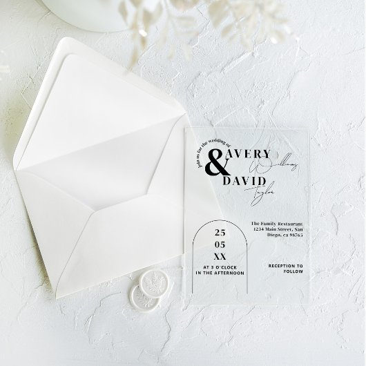 Minimale moderne eenvoudige bruiloft acryl uitnodigingen