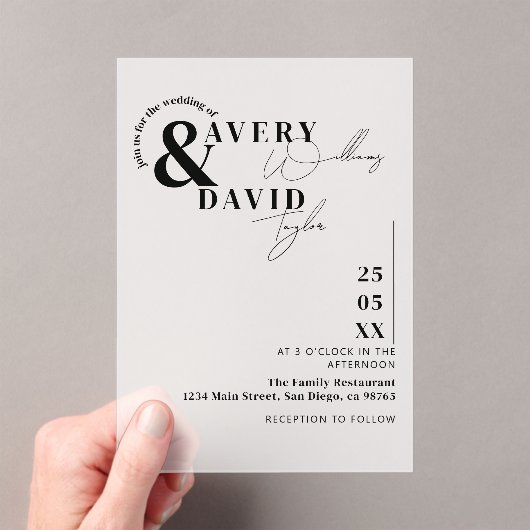 Minimale moderne eenvoudige bruiloft acryl uitnodigingen (Insitu (Draagbaar))