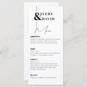 Minimale moderne eenvoudige bruiloft menu (Voorkant / Achterkant)