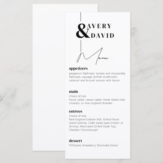 Minimale moderne eenvoudige bruiloft menu (Voorkant / Achterkant)