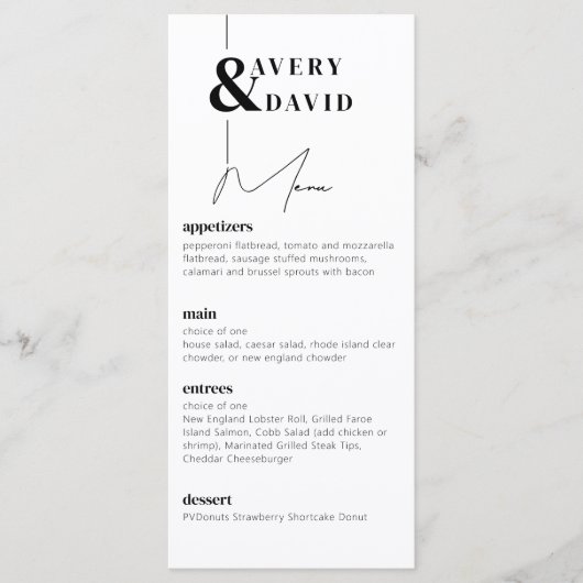 Minimale moderne eenvoudige bruiloft menu (Voorkant)