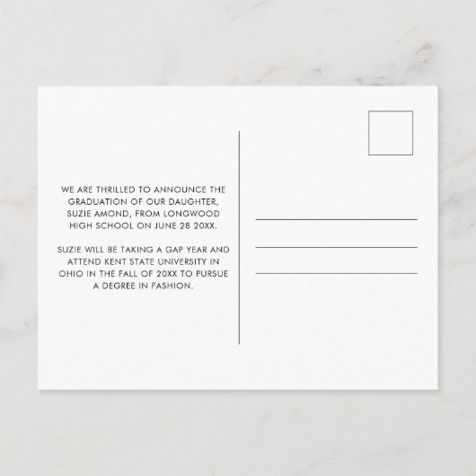 Minimale moderne eenvoudige foto-Afstuderen Aankondigingskaart (Achterkant)