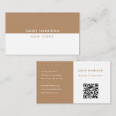 Minimale Moderne Eenvoudige QR Code Wit & Bruin Visitekaartje (Voorkant / Achterkant)