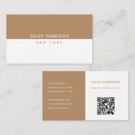 Minimale Moderne Eenvoudige QR Code Wit & Bruin Visitekaartje
