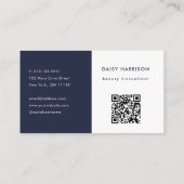 Minimale Moderne Eenvoudige QR Code Wit & Marine Visitekaartje (Achterkant)