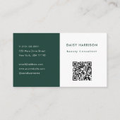 Minimale Moderne Eenvoudige QR Code Wit & Smaragd Visitekaartje (Achterkant)