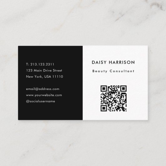 Minimale Moderne Eenvoudige QR Code Wit & Zwart Visitekaartje (Achterkant)