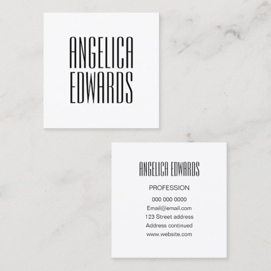 Minimale moderne, eenvoudige trendy vet zwart-wit vierkante visitekaartje (Voorkant / Achterkant)