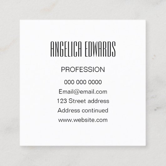 Minimale moderne, eenvoudige trendy vet zwart-wit vierkante visitekaartje (Achterkant)