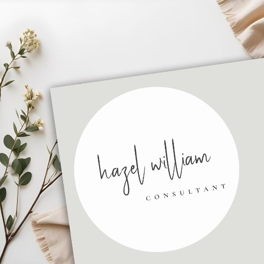 Minimale moderne eenvoudige zwarte en witte script ronde sticker