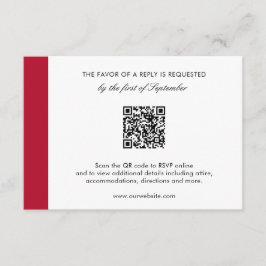 Minimale moderne Elegant Red QR-code bruiloft RSVP Kaartje
