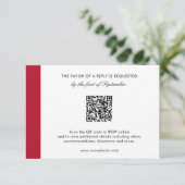 Minimale moderne Elegant Red QR-code bruiloft RSVP Kaartje (Staand voorkant)
