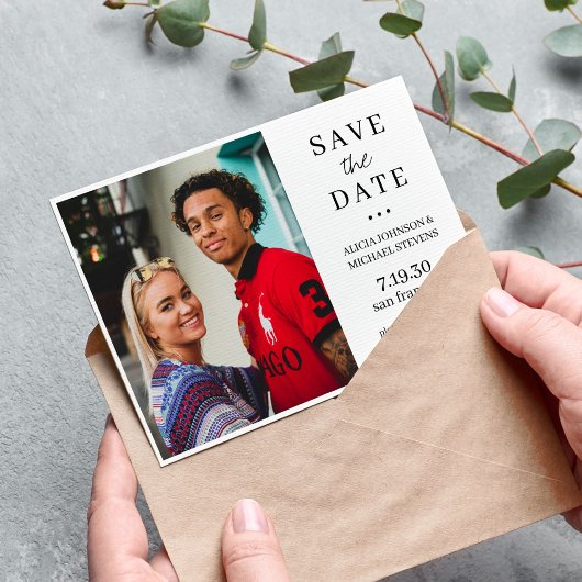 Minimale moderne, elegante fotobruiloft save the date
