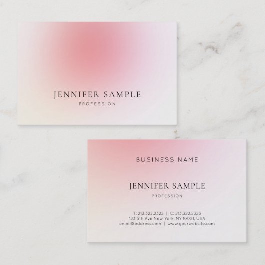 Minimale moderne elegante lichtroze kleurenluxe visitekaartje (Voorkant / Achterkant)