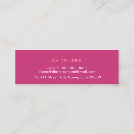minimale moderne, elegante schoonheidsroze feminin mini visitekaartje (Achterkant)