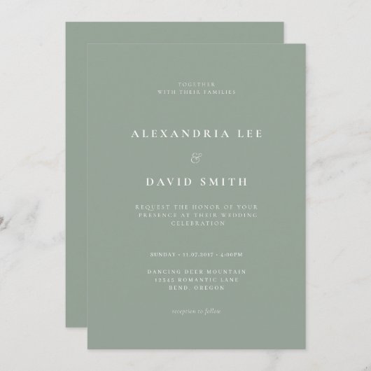 Minimale moderne esthetische Sage Green Wedding In Kaart (Voorkant / Achterkant)